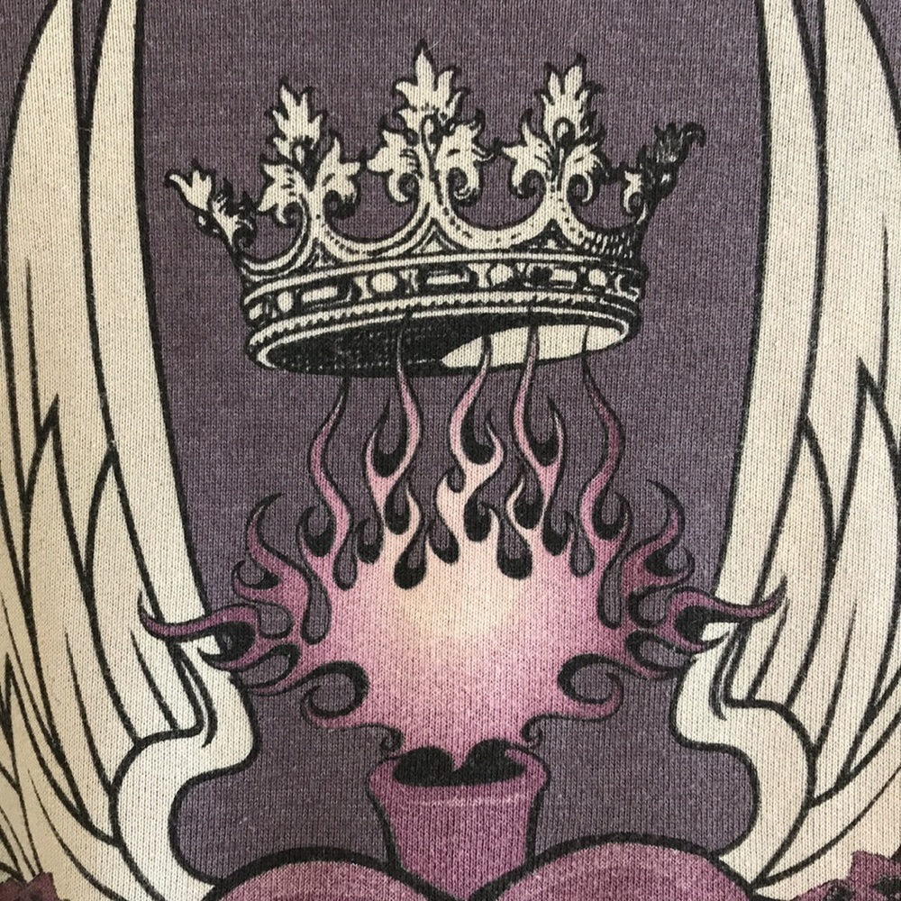 VTG Hard Tail Sz M hoodie mall goth purple roses crown LOVE  Wings Indie sleaze - Picture 9 of 12